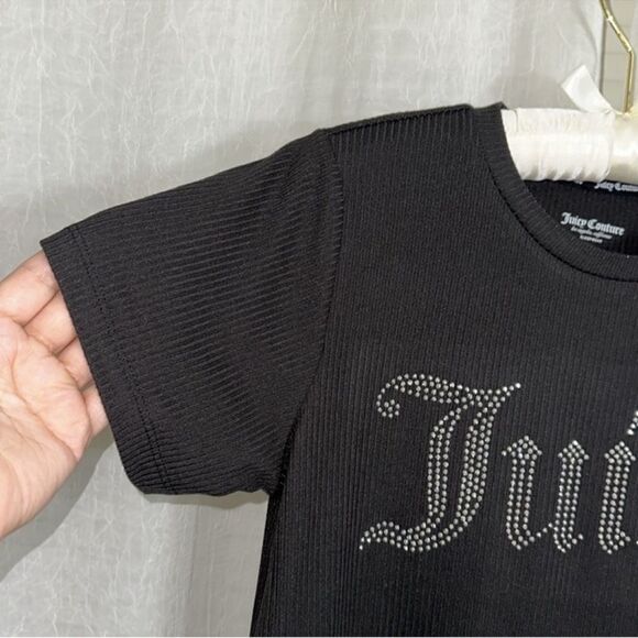 Juicy Couture M Black Beaded Ribbed Knit Short Sleeve Top & Shorts PJ Set - Picture 4 of 9